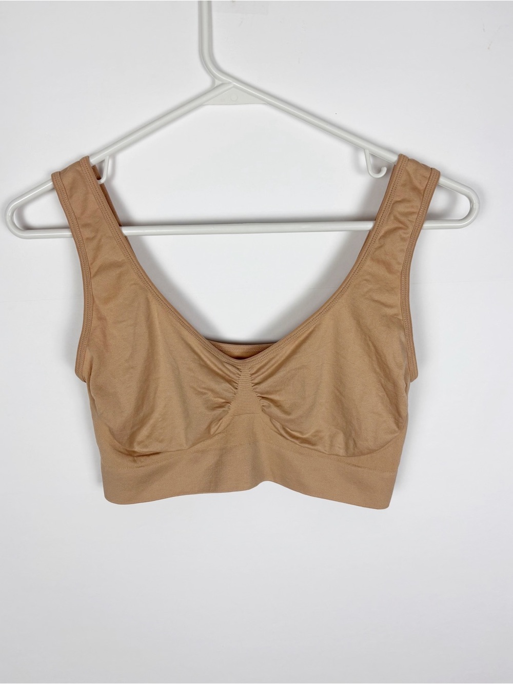 Rhonda Shear Ahh Bra Nude Beige Seamless Ruched Bralette Wireless Unlined 3X